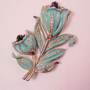 Pot Metal and Turquoise Blue Tremblant Flower Pin