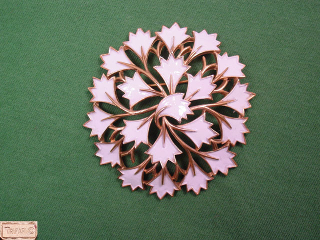 Trifari Circle of Modernistic White Leaves Pin