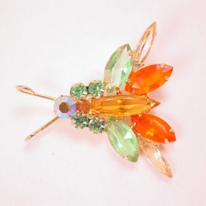 Orange and Green Rhinestone Bug Pin