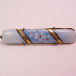 Old Brass and Blue Porcelain Bar Pin