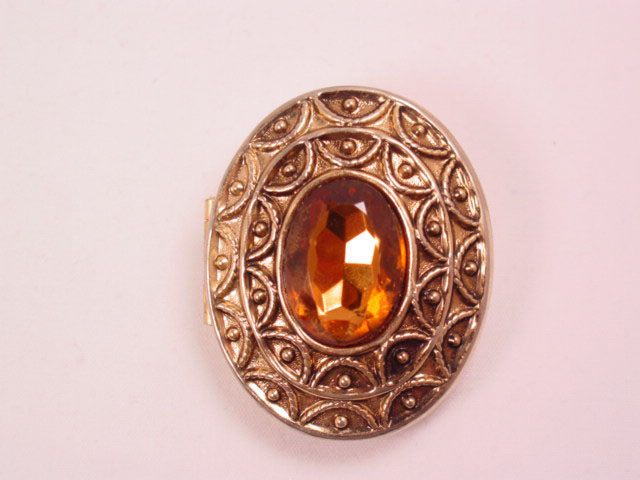Oval and Topaz-Colored Rhinestone Avon Sachet Pin/Pendant
