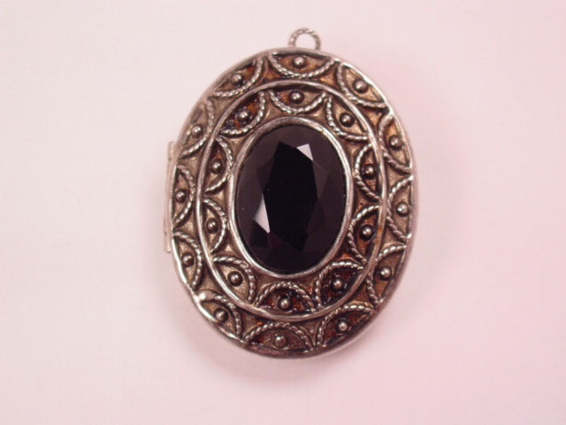 Oval and Black Rhinestone Avon Sachet Pin/Pendant