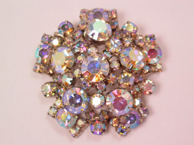 Large Aurora Borealis Rhinestone Pin