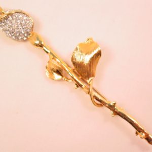 Goldtone and Rhinestone Rosebud Pin