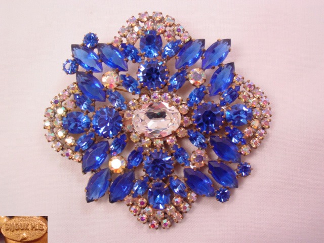 Bijoux M. G. Huge Blue and Aurora Borealis Pin
