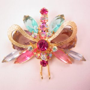 Beautiful Pink and Blue Rhinestone Butterfly Pin