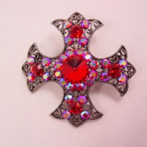 Bright Red and Aurora Borealis Maltese Cross Pin/Pendant