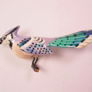 Internment Camp Carved Wooden Blue Jay Bird Pin