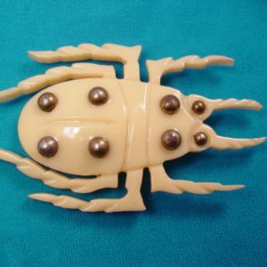 Old White Plastic Studded Beetle Pin