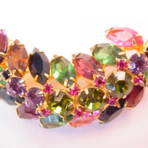 Purple, Olive and Pink Rhinestone Leaf Pin