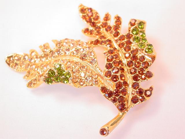 Giant KJL Brown and Beige Leaf Pin