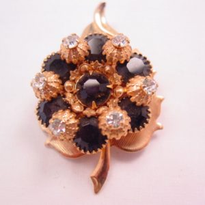 Black and Clear Rhinestone Leaf Pin