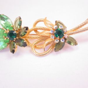 Green Rhinestone Flower Pin