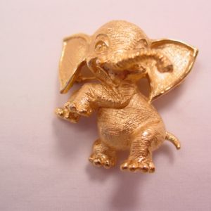 Dimensional Brushed Goldtone Trifari Elephant Pin