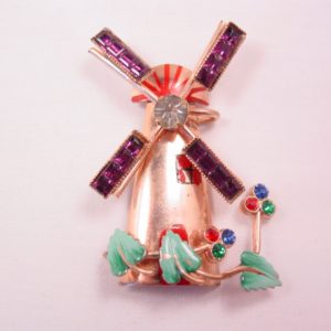Cute Rhinestone Windmill Pin