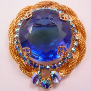 HUGE Blue Rhinestone Pin