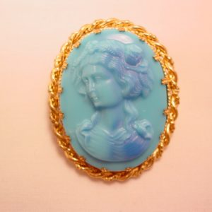Detailed Sky Blue Glass Cameo Pin