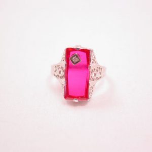 A&S 14K Diamond and Red Stone Ring