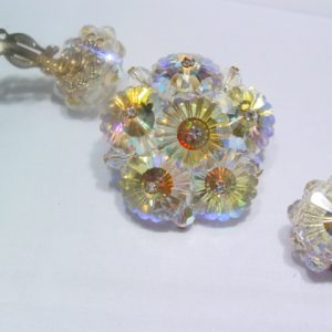 Fantastic Yellow Aurora Borealis Pin and Earrings Set