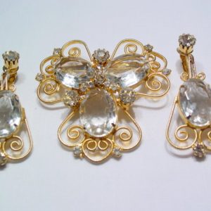 Filigree crystal Pin and Earrings Set