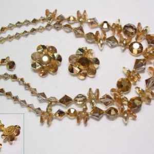 Gold Aurora Borealis Necklace and Earrings Set