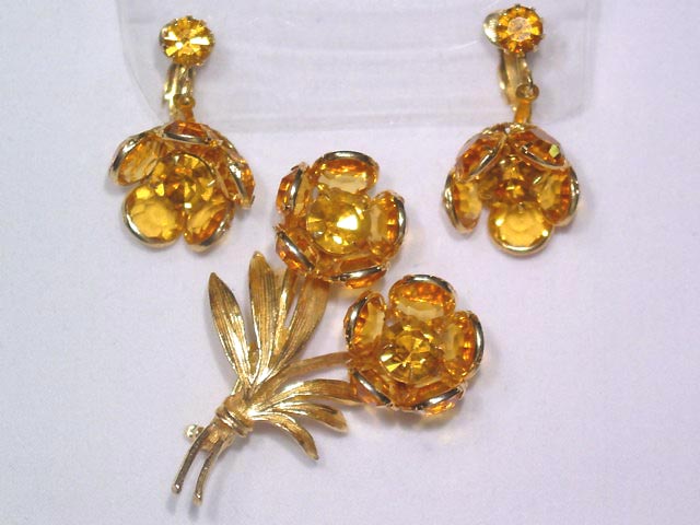 Topaz Floral Pin and Earrings Set