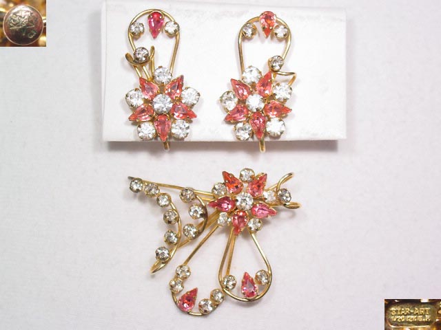 Star Art Pink and Clear Rhinestone Pin and Earrings Set
