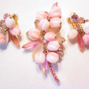 Pink D&E (Juliana) Floral Pin and Earrings Set