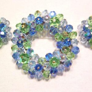 Green and Blue Aurora Borealis Ice Pin and Earrings