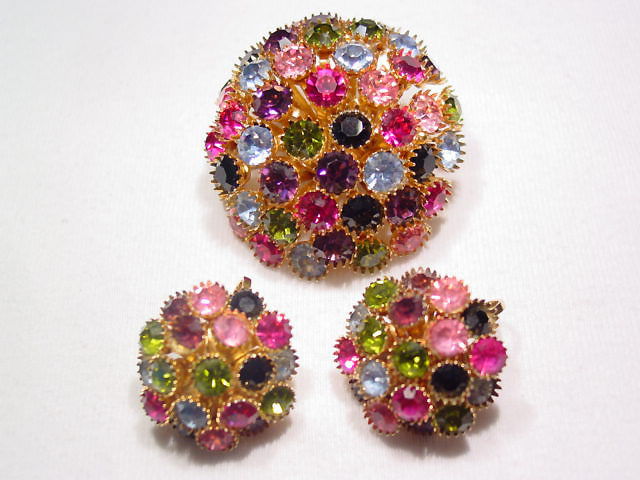 Multi-Color Dome Pin and Earrings