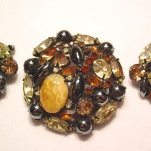 Hematite and Caramel Pin and Earrings Set
