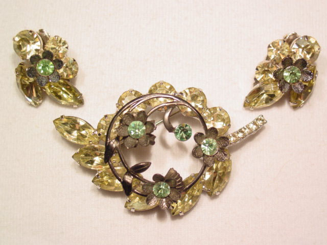 Yellow Floral Pin and Earrings Set