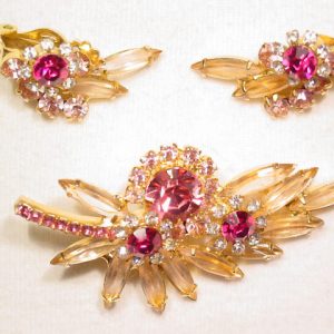 D&E (Juliana) Pink Floral Pin and Earrings Set