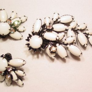 Japanned Milk Glass Pin and Earrings Set
