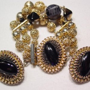 Hobe Black and Gold Bracelet and Earrings Set