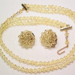 Pale Yellow Crystal Necklace and Earrings Set
