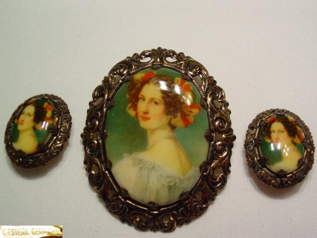 Portrait West German Pin and Earrings