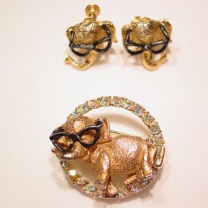 Elephants Wearing Glasses Pin and Earrings Set