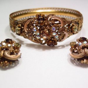 West Germany Topaz and Cream Bracelet and Earrings Set