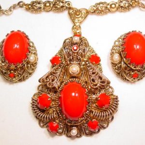 Opaque Red West Germany Necklace and Earrings