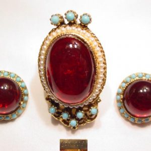 Red, White and Blue Hattie Carnegie Pin and Earrings Set