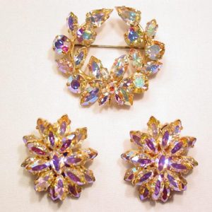 Beautiful Austria Aurora Borealis Pin and Earrings Set