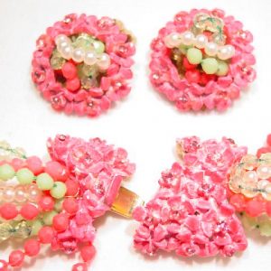 Pink, Lime and White Summer Necklace and Earrings Set