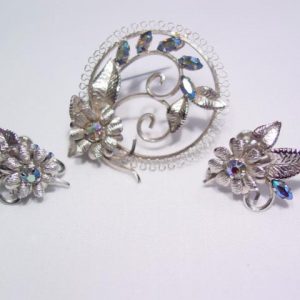 Star Art Sterling and Aurora Borealis Pin and Earrings Set