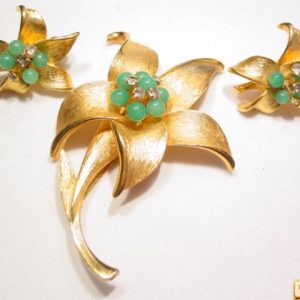 Brushed Goldtone Floral Park Lane Pin and Earrings