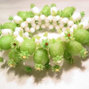 Very Light Plastic Green and White Pineapple Bracelet and Earrings