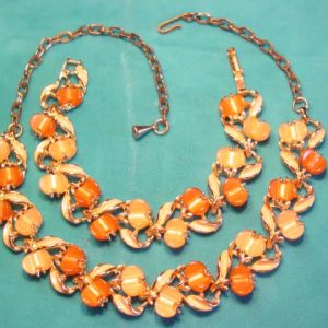Beige and Light Brown Thermoset Plastic Bracelet and Choker Set