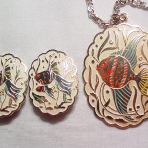 Aluminum West German Fish Necklace and Earrings Set