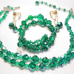 Vibrant Green Glass Aurora Borealis Parure
