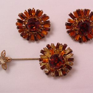 Josef Morton Topaz and Brown Stickpin and Earrings Set